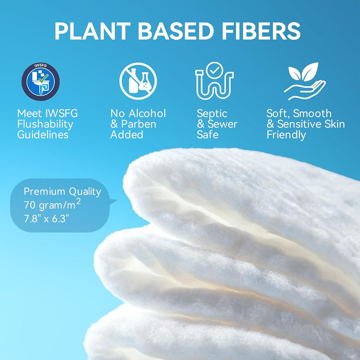 WONDERFUL Travel Flushable Wipes, 8 Mini Packs, Unscented Plant-Based Wet Wipes for Adults & Kids, Septic Safe, Gentle for Sensitive Skin & Hypoallergenic (Total 56 Wipes)