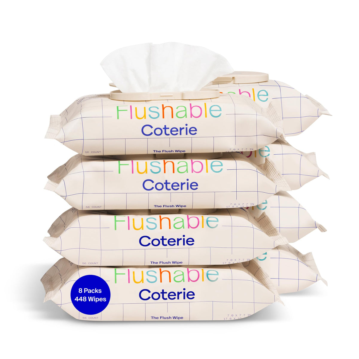 Coterie Flushable Wipes for Sensitive Skin, 4 Packs (224 Count)