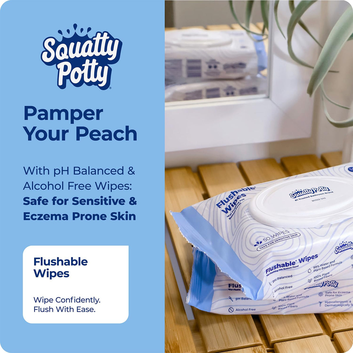 Squatty Potty Flushable Wipes - 3 Packs of 50 (150 Total Wet Wipes)