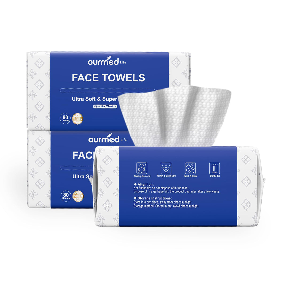 Ourmed Life Clean Face Towels Disposable, Ultra Soft & Absorbent, 240 Ct