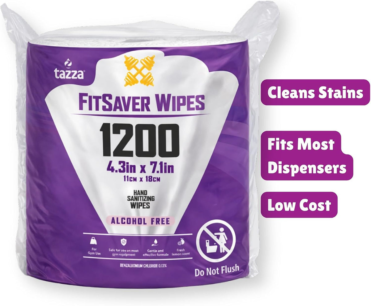 Tazza Wet Wipes, 4 x 1200 Count, Pre Saturated Gym Equipment Cleaning Wipes