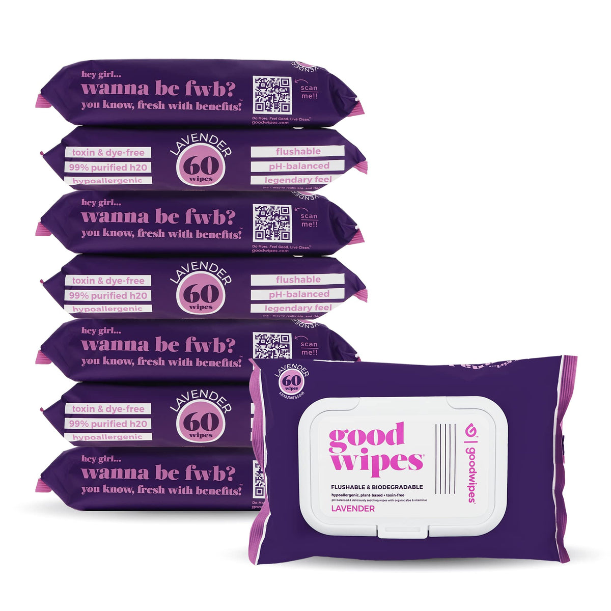 goodwipes Flushable Wipes - Lavender, 418 Wipes (8 Pack + 1 Travel Pack)