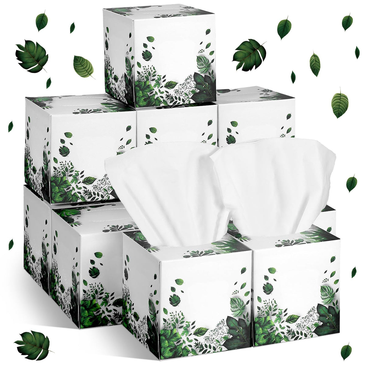 Fourluoo 12 Pack Fall Floral Facial Tissue Cube Boxes, 600 Sheet 3 Ply