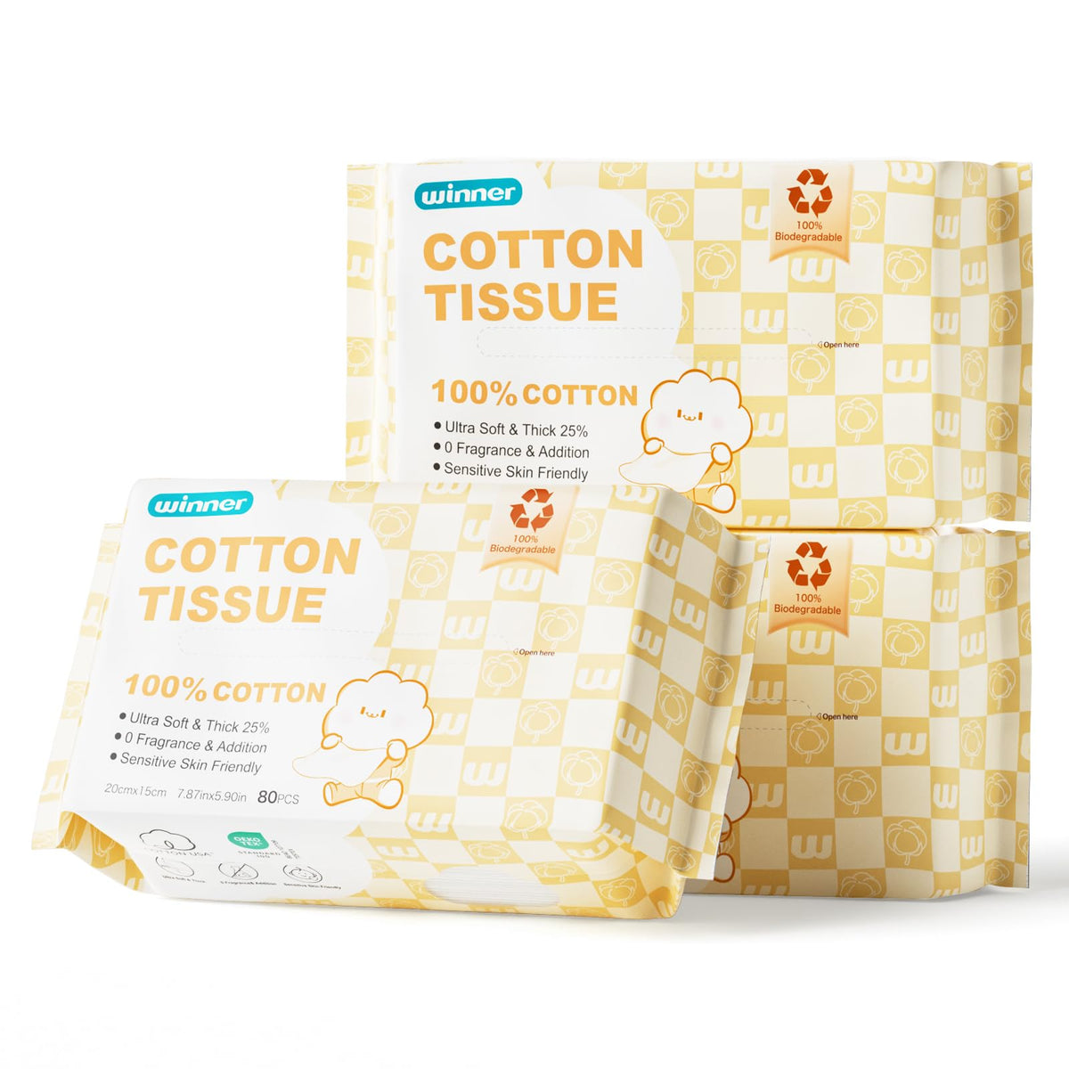 Winner Baby Dry Wipes, 100% Cotton, 600 Count (Pack of 6)