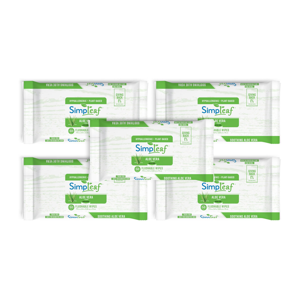 Simpleaf Flushable Wet Wipes Aloe Vera| Eco-Friendly, Paraben & Alcohol Free | Hypoallergenic & Safe for Sensitive Skin | Soothing Aloe Formula | (4 x 25 Count Convenient Pack) 100 Count Total
