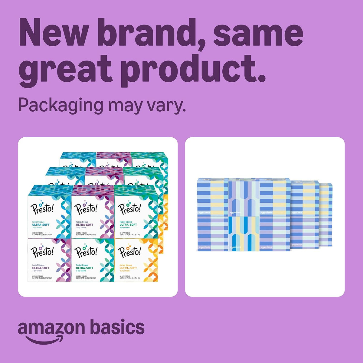 Amazon Basics Ultra-Soft 3-Ply Premium Facial Tissues, Colorful Boxes, 1188 Count (18 Packs of 66) (Previously Presto!)