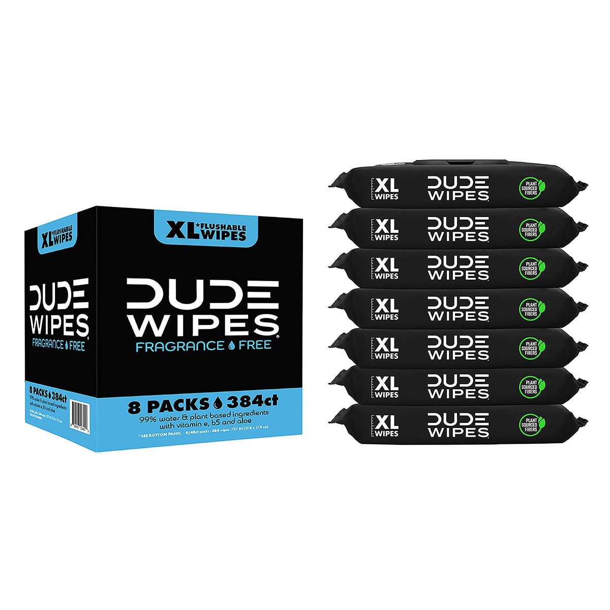 DUDE Wipes - Flushable Wipes - 8 Pack, 336 Count - Unscented Extra-Large Adult - Vitamin-E & Aloe - Septic and Sewer Safe