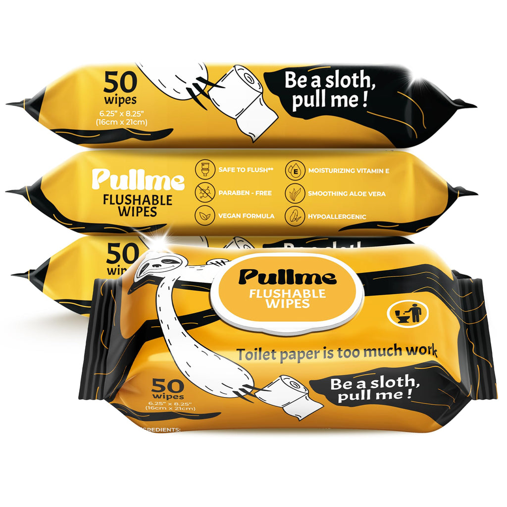 Pack of 6, 300 Counts - Flushable Wipes For Adults, Woman, Man, Family - Travel, Toilet, Bathroom Wipes Flushable Pack - Vitamin E & Aloe - Sewer & Septic Safe