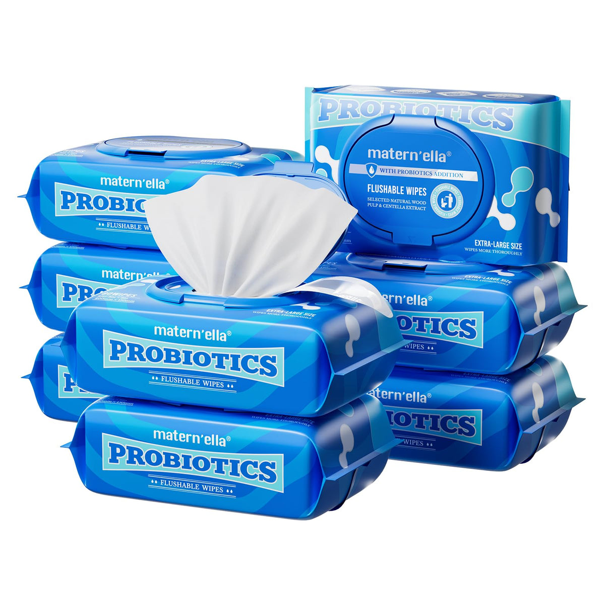 matern'ella Hanging Flushable Wipes Unscented Extra Large Corner-Connected Wet Wipes Adult Plant Based Fibers with Probiotics Alcohol Free Sewer Safe Butt Wipe Travel 3 Packs of 80 Wipes