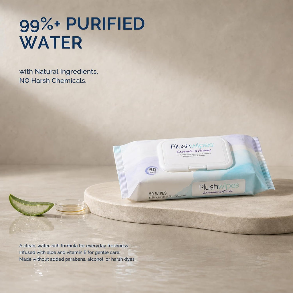 Flushable Wipes, 6 Packs, 300 XL Wipes, Lavender & Hinoki