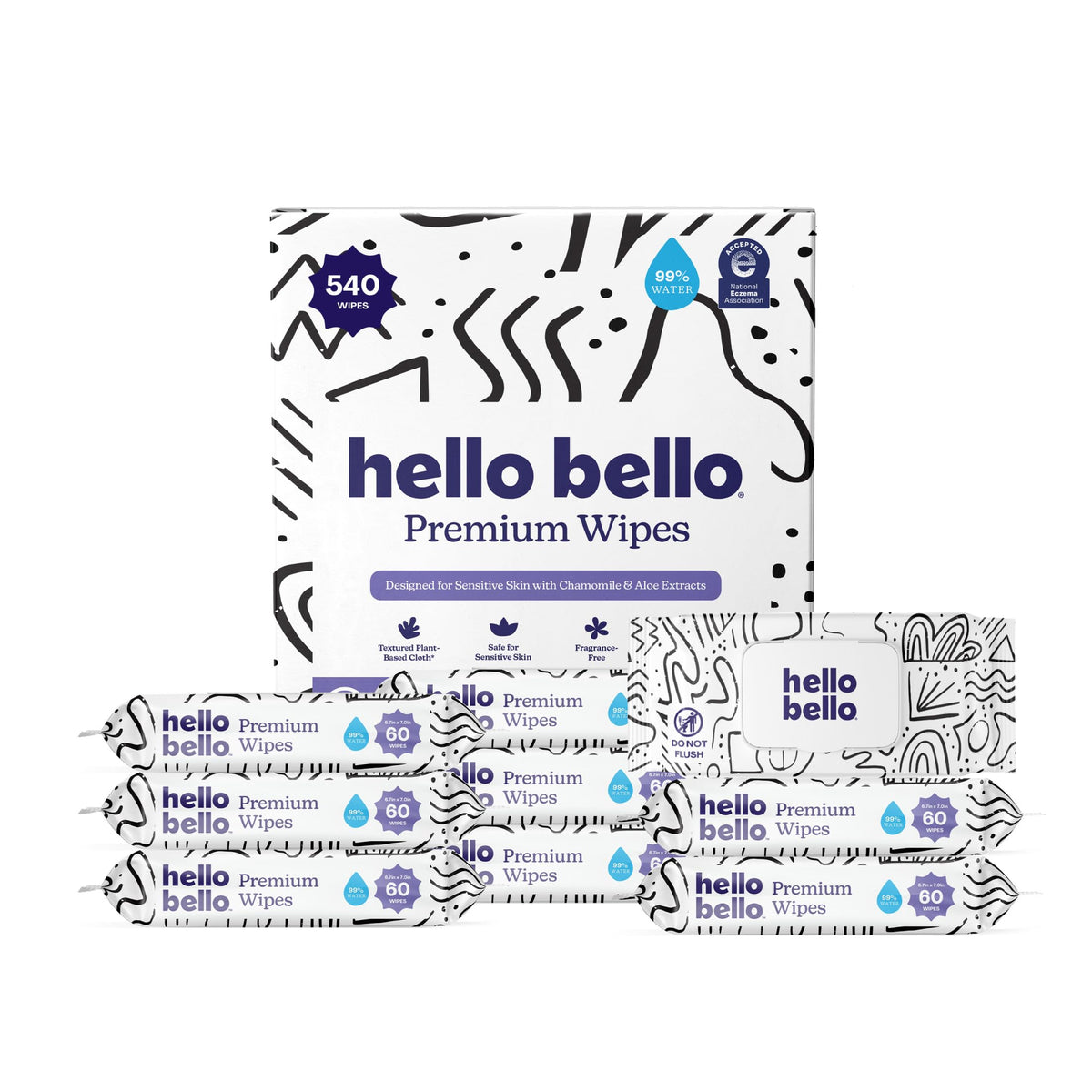 Hello Bello Baby Wipes, Fragrance-Free, 18 Resealable Packets = 1080ct
