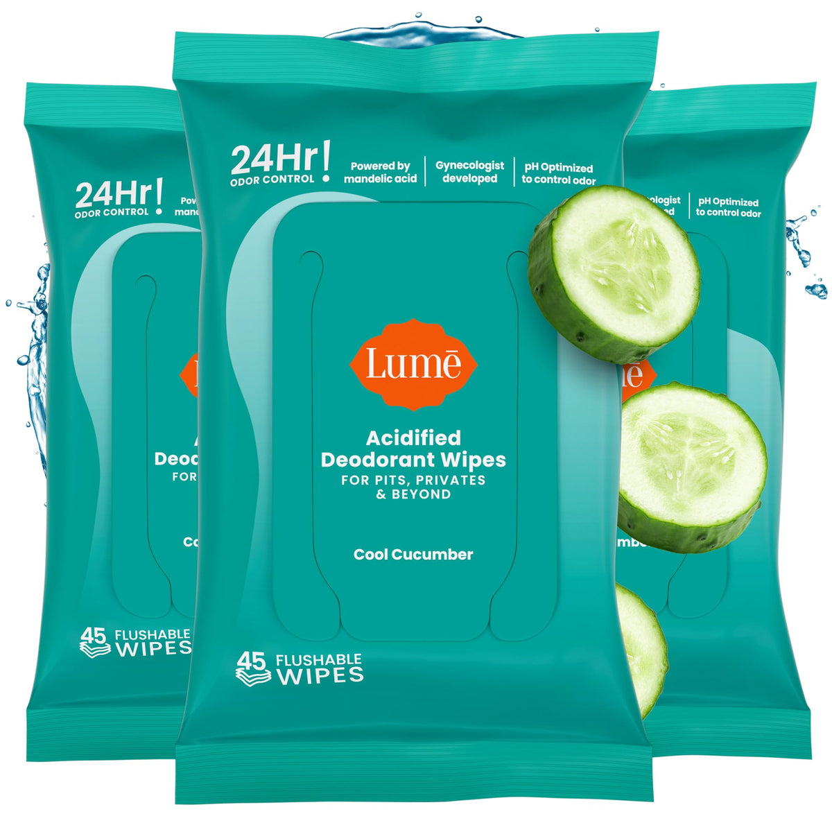 Lume Acidified Deodorant Wipes - 15 ct, 3 pk (Soft Powder)