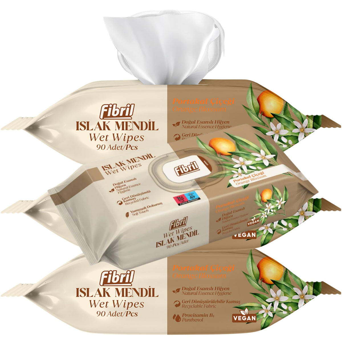 Fibril Multi-Purpose Wet Wipes – Gentle on Sensitive Skin, Paraben & Alcohol-Free, Resealable Flip-Top Lid | Daily Cleansing Wipes for Body, Hand & Face | Orange Blossom (1 Pack, 90 Count)