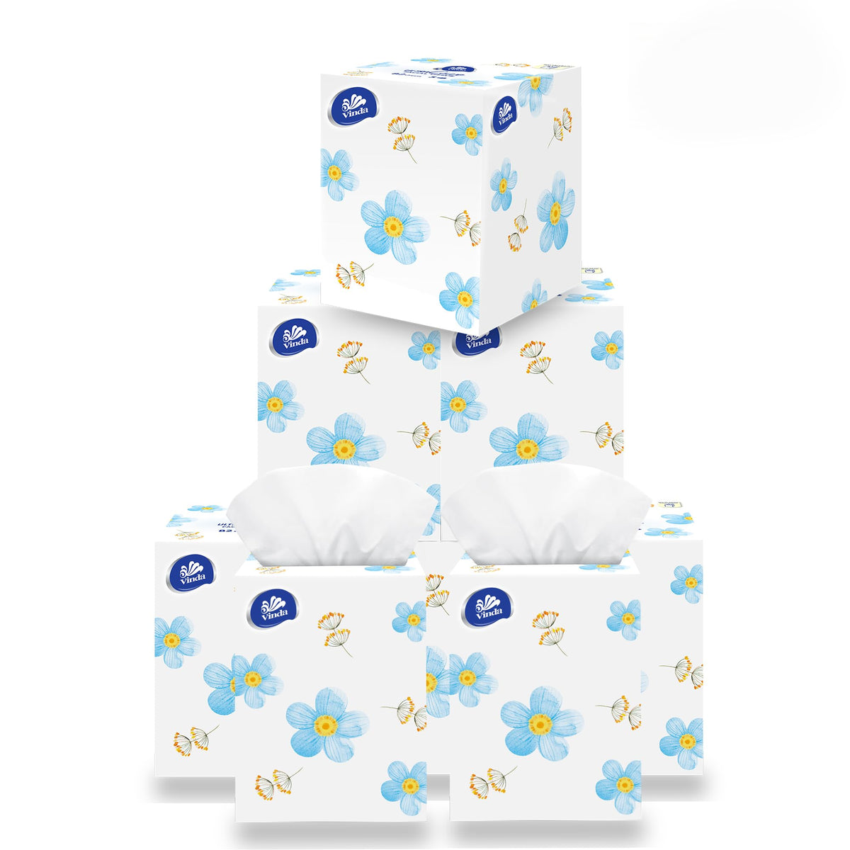 Vinda 3-Ply Ultra Care Facial Tissues, 86 Count Each Box, 8 Cube Boxes