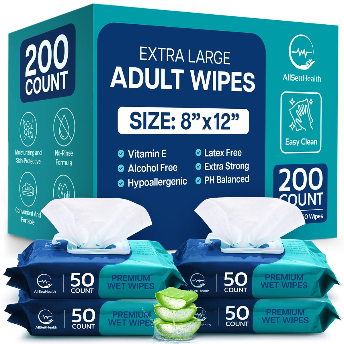 Body Wipes for Adults Bathing No Rinse - (200 Ct) - Adult Wipes for Elderly