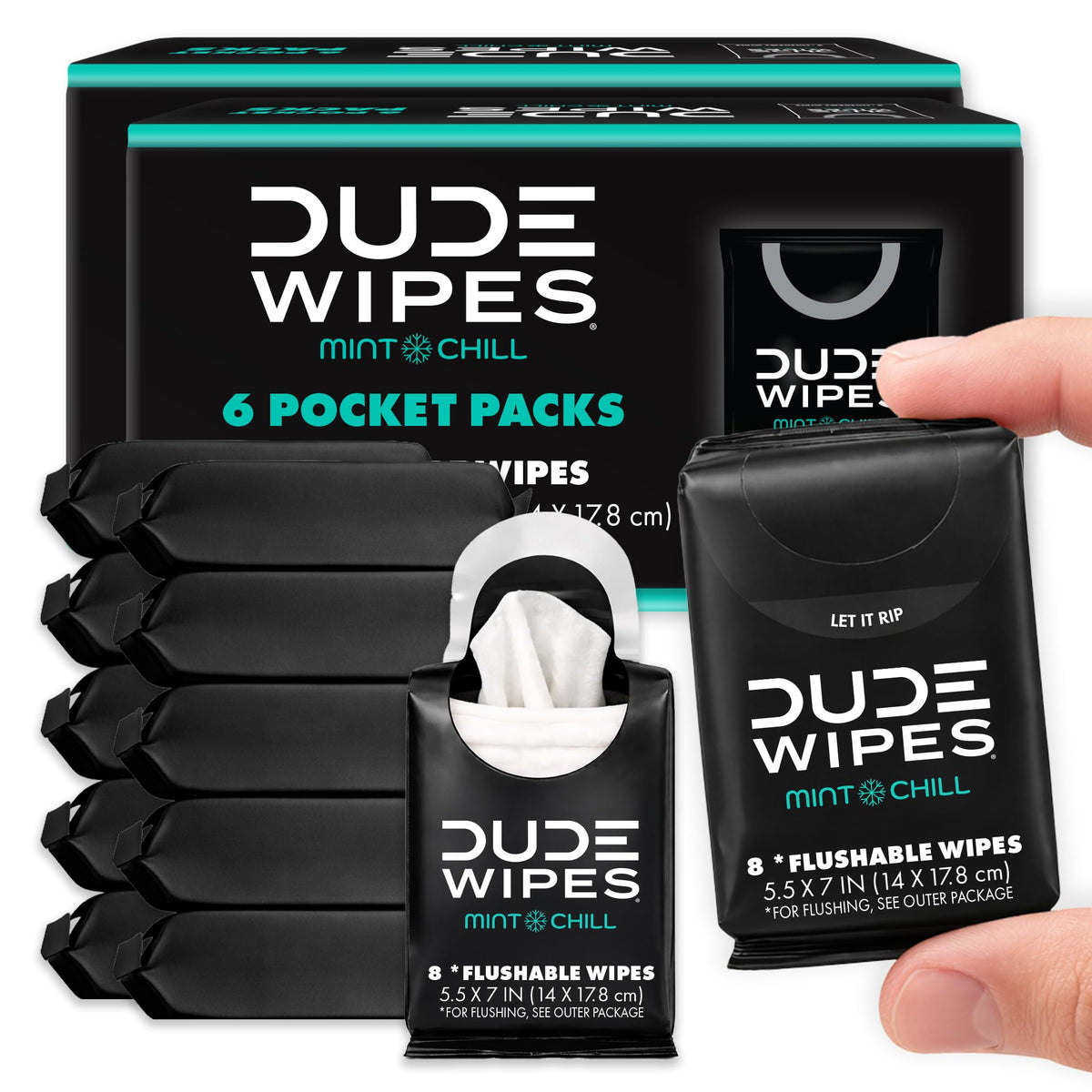 DUDE Wipes Unscented Pocket Packs, Adult Flushable Travel Wipes, 48 Count