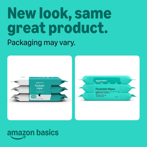 Amazon Basics Flushable Wipes, Fragrance Free, Adult Wet Wipes,126 Count (3 Packs of 42), Packaging May Vary