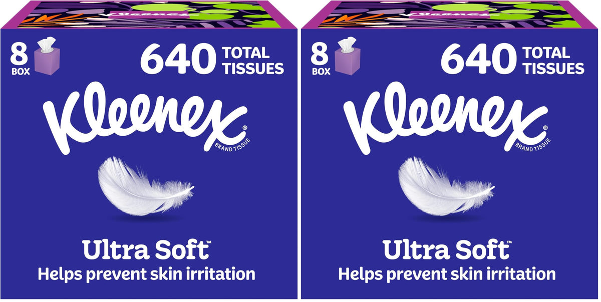 Kleenex Ultra Soft Facial Tissues, 8 Cube Boxes, 80 Tissues per Box