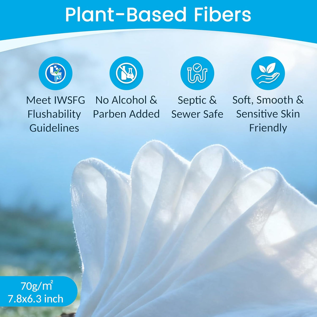 WONDERFUL Flushable Wipes, Unscented 100% Plant-Based Wet Butt Wipe for Adults & Kids, Sewer Septic Safe, Gentle for Sensitive Skin, Wipes Flushable Pack for Bathroom & Travel, 6-Pack (360 Count)