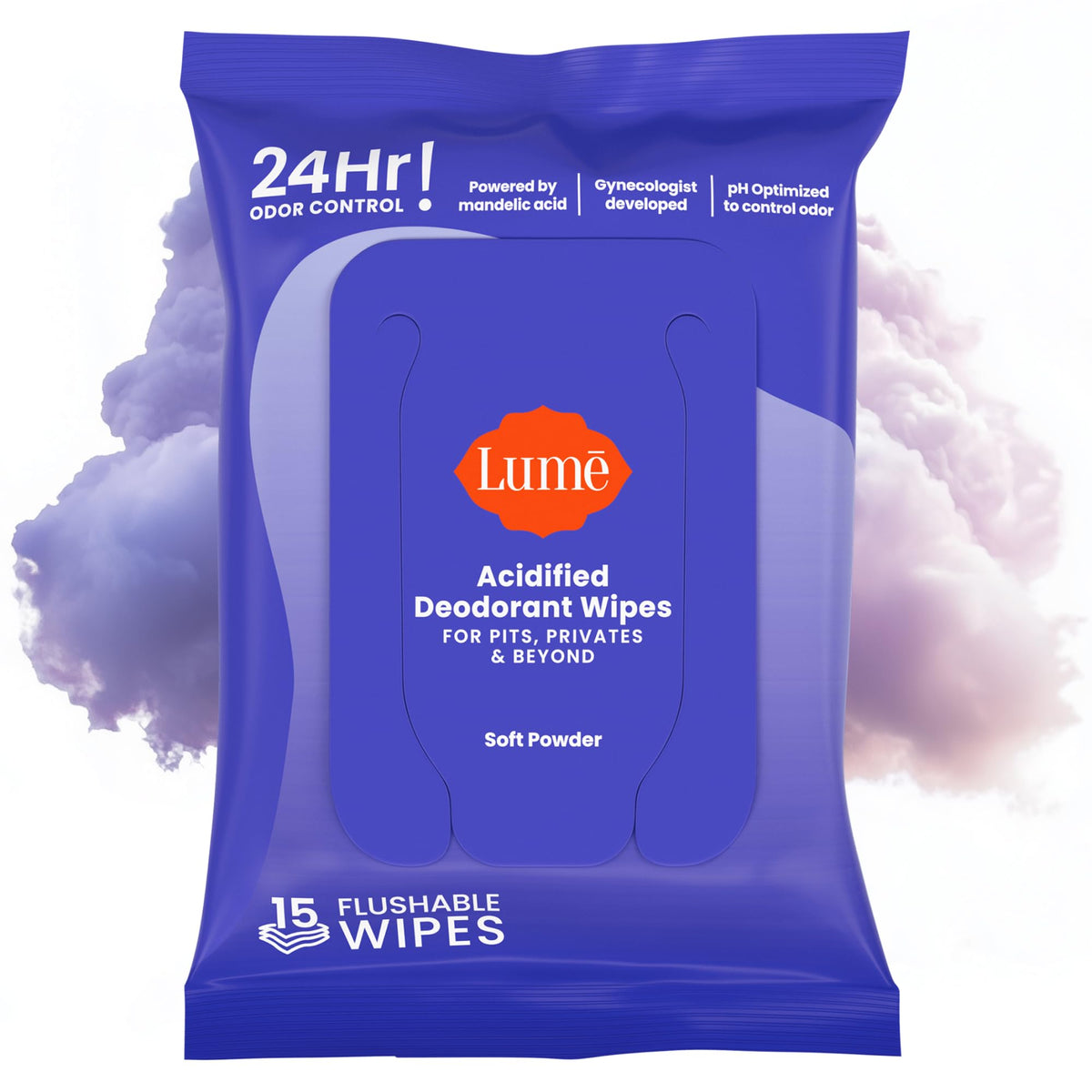 Lume Acidified Deodorant Wipes - 15 ct, 3 pk (Soft Powder)