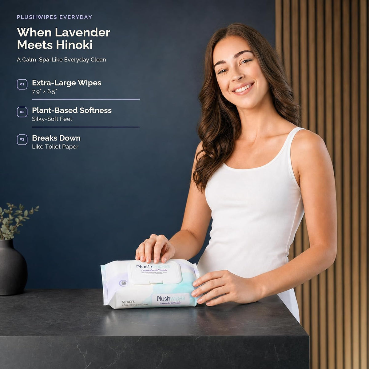 Flushable Wipes, 6 Packs, 300 XL Wipes, Lavender & Hinoki