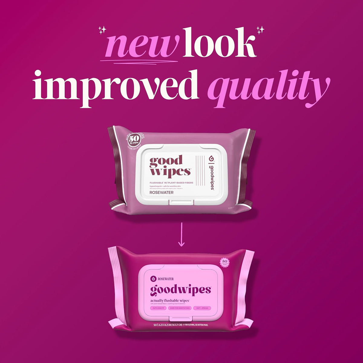 goodwipes Flushable Wipes - Rosewater, 153 Wipes (3 Pack + 3 Singles)