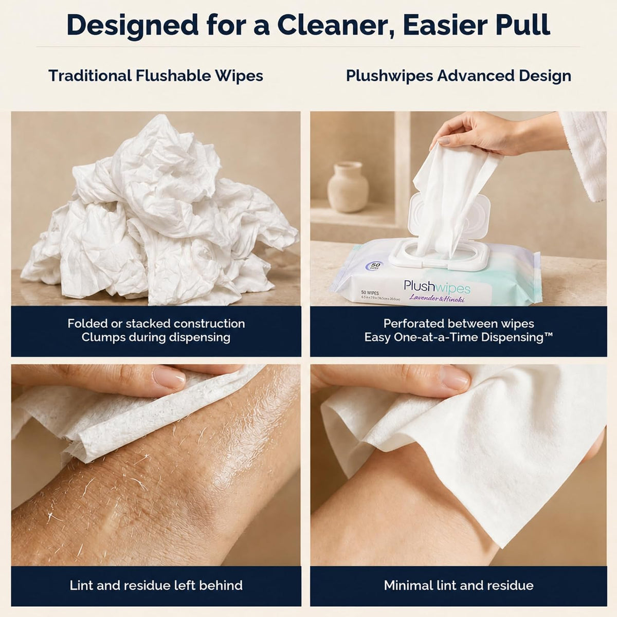 Flushable Wipes, 6 Packs, 300 XL Wipes, Lavender & Hinoki