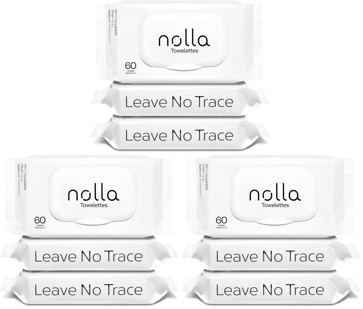 Nolla Flushable Wipes, 100% Plant-Based, Plastic-Free and Biodegradable - For Adults and Kids - Unscented + Soothing Aloe and Vitamin E 360 Count (6 Packs of 60)