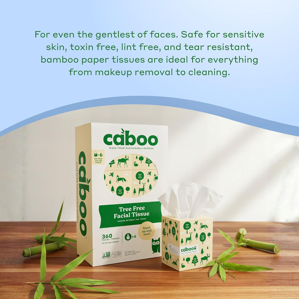 Caboo Tree Free Facial Tissues, 60 Tissues Per Box, 360 Total