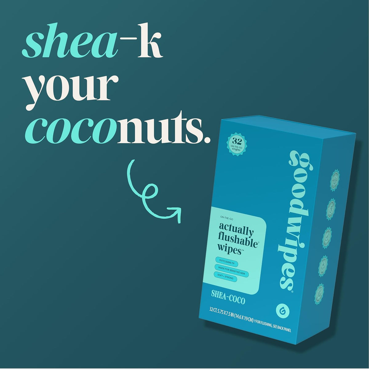 goodwipes Flushable Wipes for Women - Shea-Coco Individually Wrapped Travel Butt Wipes To Go, Mini Purse & Festival Essentials for Adults, pH Balanced for Feminine Hygiene, 32 Count (1 Pack)