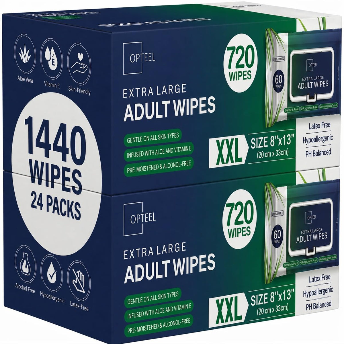 OPTEEL Adult Wipes for the Elderly – Extra Large 8x13, Pre-Moistened 720ct