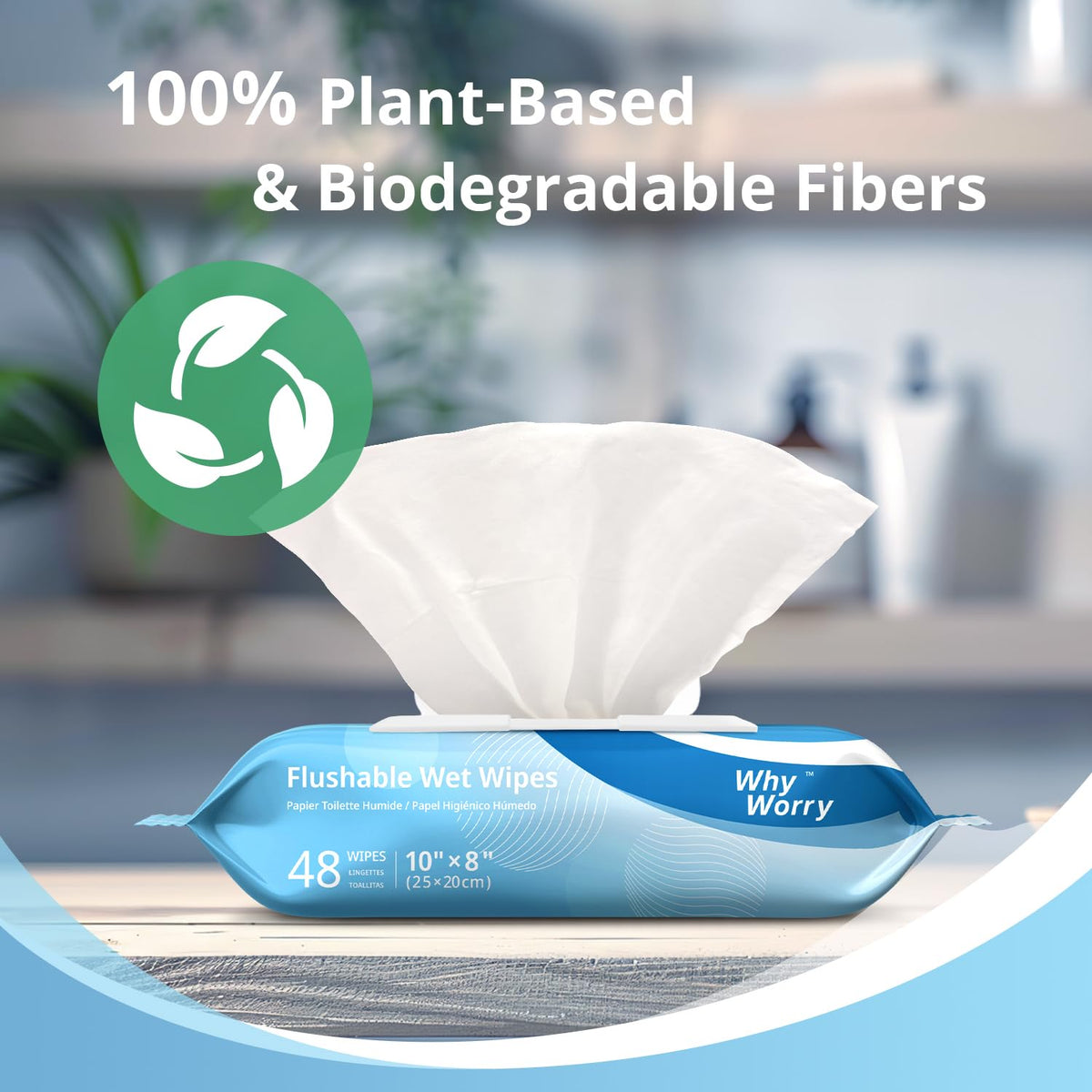 WhyWorry Flushable Wipes for Adults, Sea Incense, 8" x 10", 144 Count