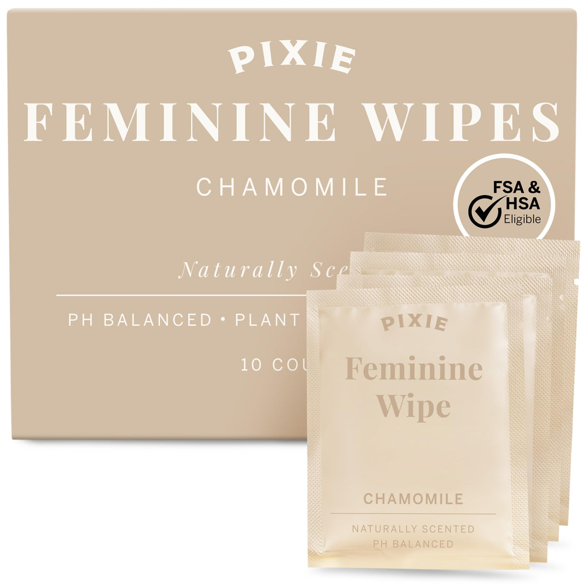 Pixie Feminine Wipes – Naturally Scented Rosewater + White Tea – Flushable, Biodegradable & pH Balanced – Individually Wrapped Wipes for On The Go – Cleaner for Menstrual Cups & Discs (20 Count)