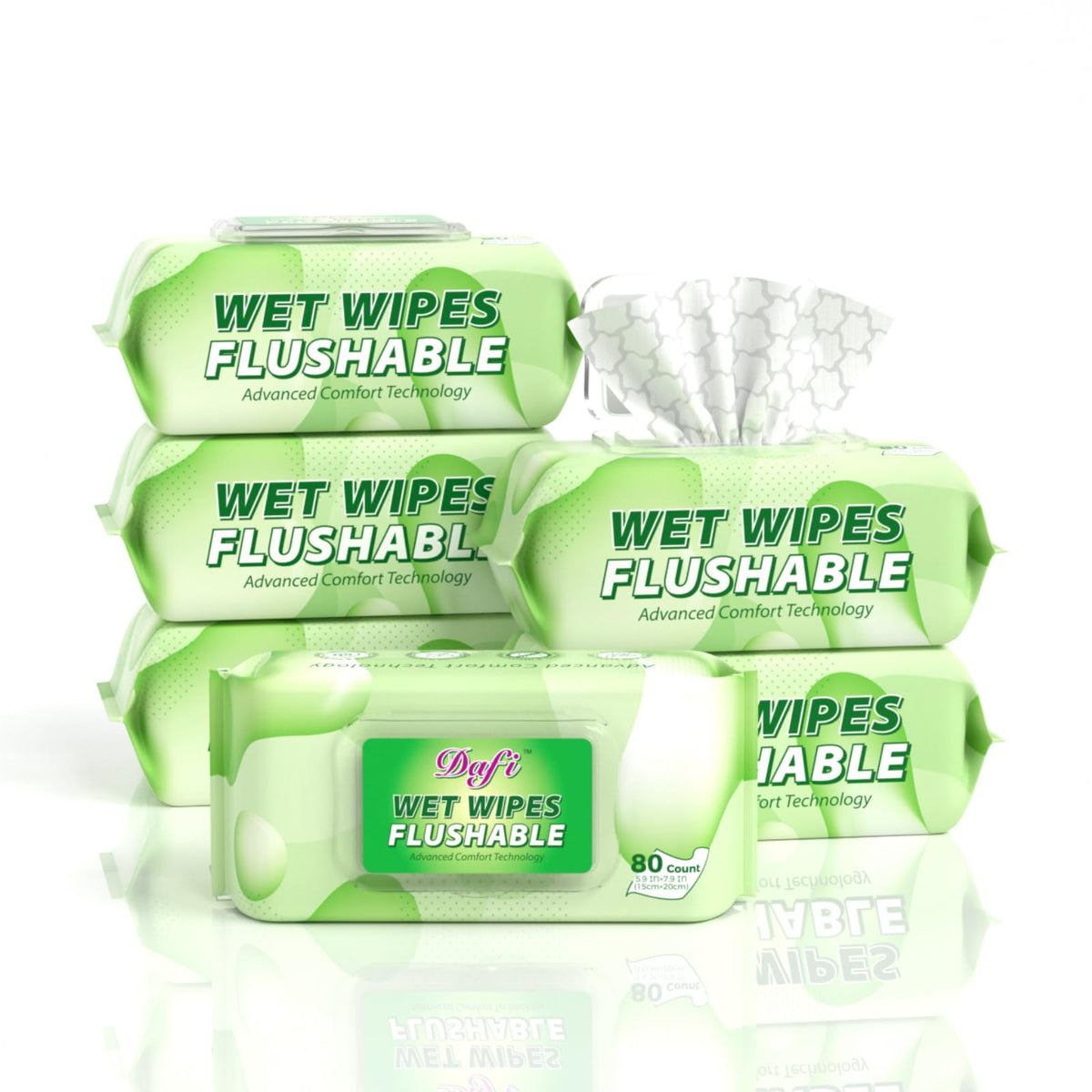 DAFI Flushable Wipes for Adult Wet Wipes, Total 720 Unscented Toilet Wipes Flushable, No Alcohol & 100% Plant Based Fibers, Septic and Sewer Safe Pack of 9