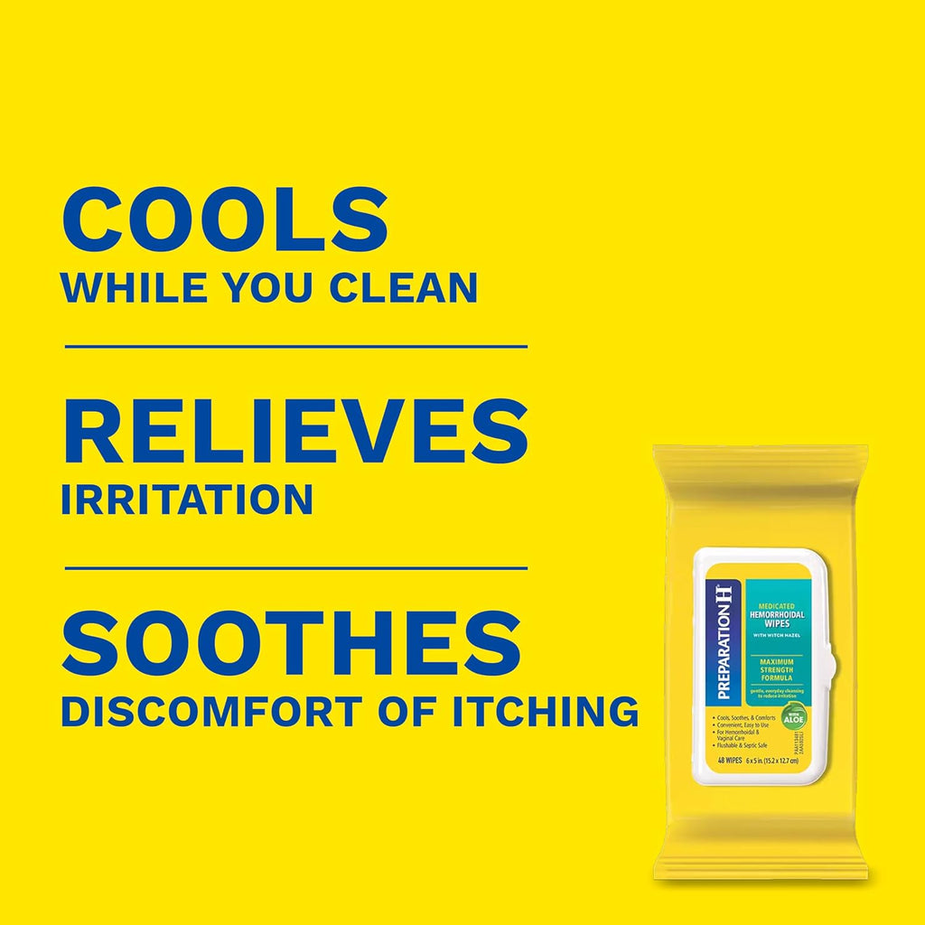 Preparation H Hemorrhoid Wipes with Witch Hazel, 48 Count