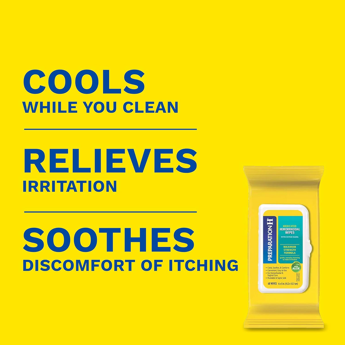 Preparation H Hemorrhoid Wipes with Witch Hazel, 48 Count