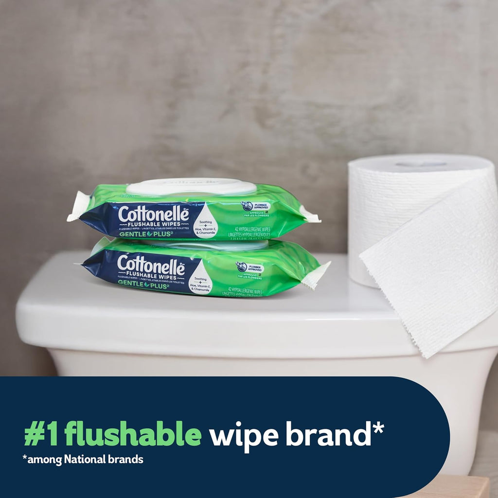 Cottonelle GentlePlus Flushable Wipes, 16 Packs, 42 Wipes per Pack