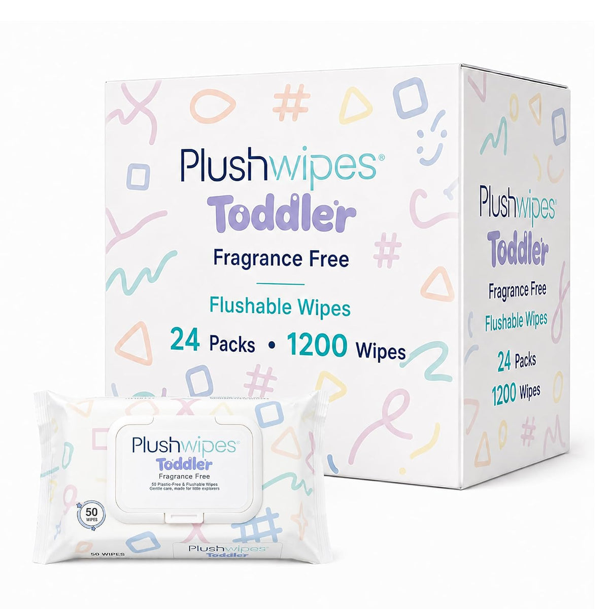 Toddler Flushable Wet Wipes, Fragrance-Free, 1200 Count (24-Pack)