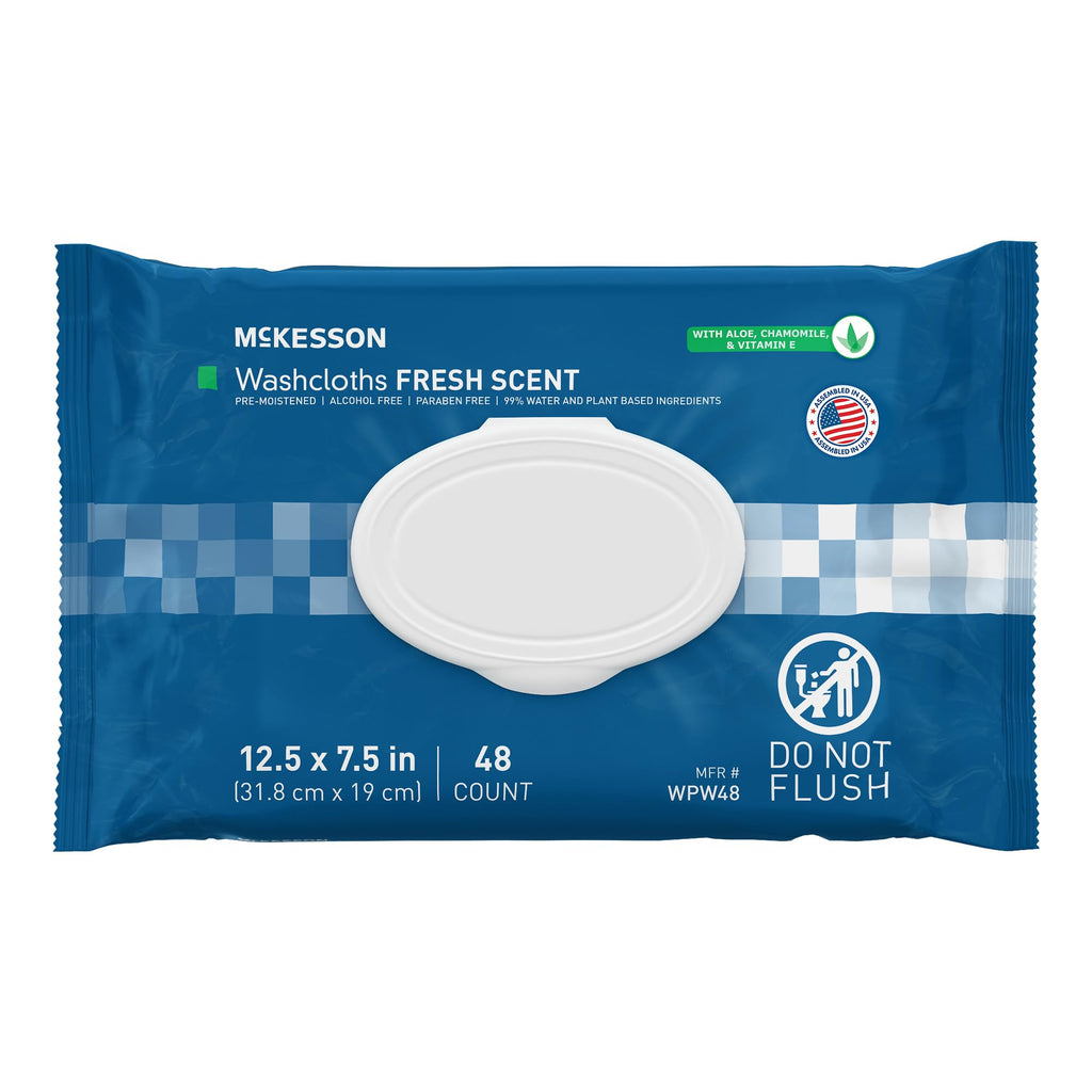 McKesson Disposable Wipe 12 Pack, 600 Washcloths - Large Adult Body and Incontinence Washcloths with Aloe and Vitamin E, Alcohol-Free, 50 Wipes Per Pack
