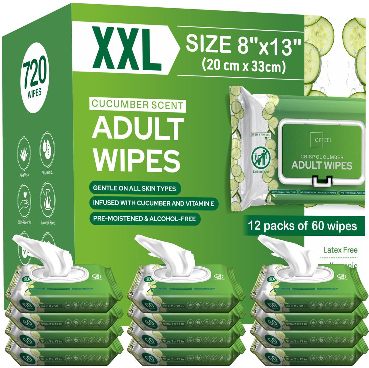 OPTEEL Adult Wipes for the Elderly – Extra Large 8x13, Pre-Moistened 720ct