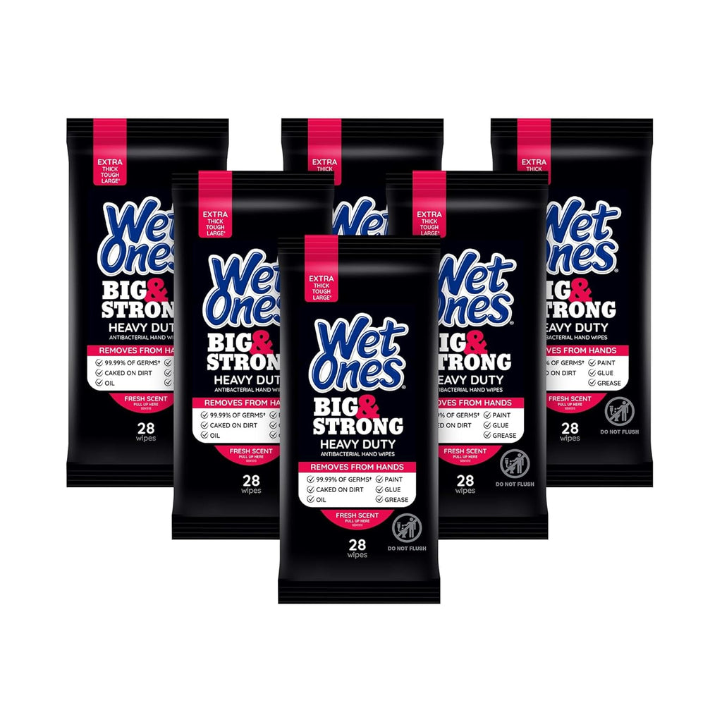 Wet Ones Big & Strong Antibacterial Hand Wipes, Fresh Scent, 28 ct (6 Pack)