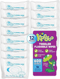 Flushable Wipes for Baby and Kids by Kandoo, Sensitive and Unscented Formula, Hypoallergenic Potty Training Wet Cleansing Cloths, 50 Count, Pack of 12