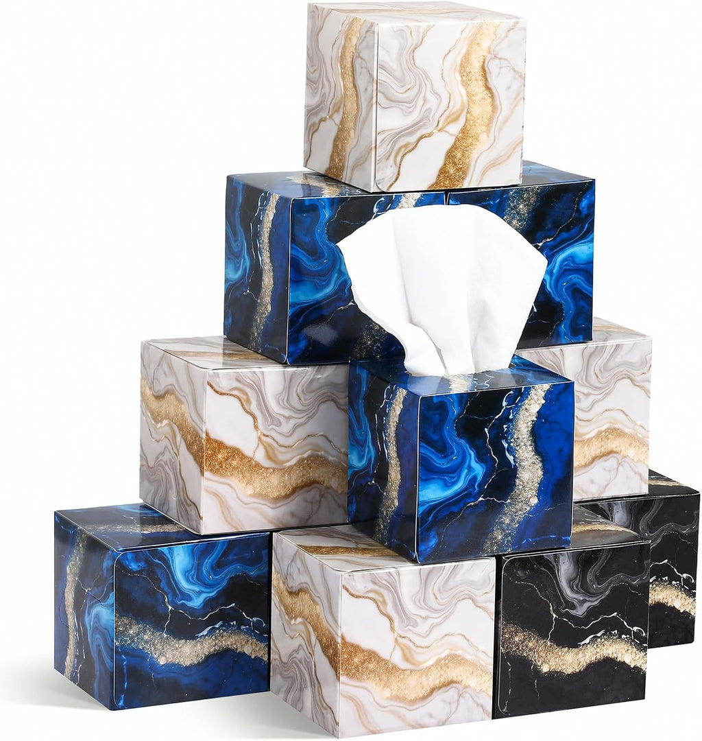 12 Pack Farmhouse Facial Tissues Cube Boxes 600 Sheets 3 Ply Small Square Home Face Tissues Bulk for Housewarming Gifts and Summer Home Decor(Marble Pattern)