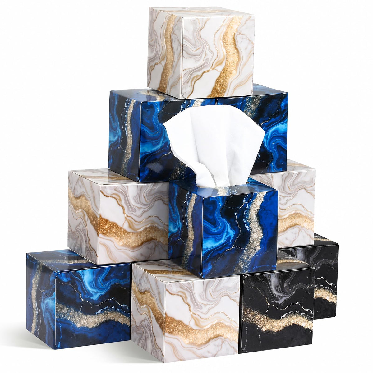 12 Pack Farmhouse Facial Tissues Cube Boxes 600 Sheets 3 Ply Small Square Home Face Tissues Bulk for Housewarming Gifts and Summer Home Decor(Marble Pattern)