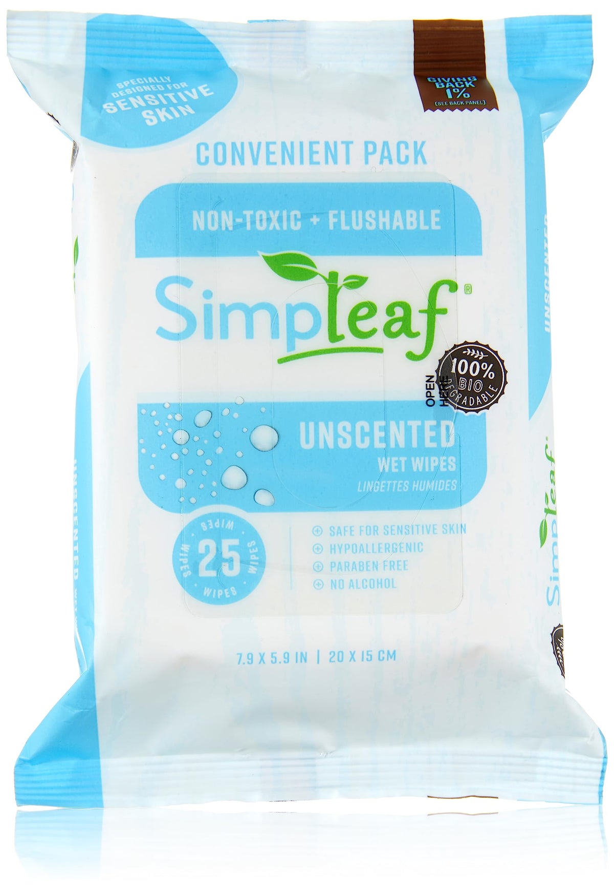 Simpleaf Flushable Wet Wipes Unscented | Plastic Free, Paraben & Alcohol Free | Hypoallergenic & Safe for Sensitive Skin | Soothing Aloe Formula | Adult Toilet Wipes (6 x 50 Count Pack) 300 Count