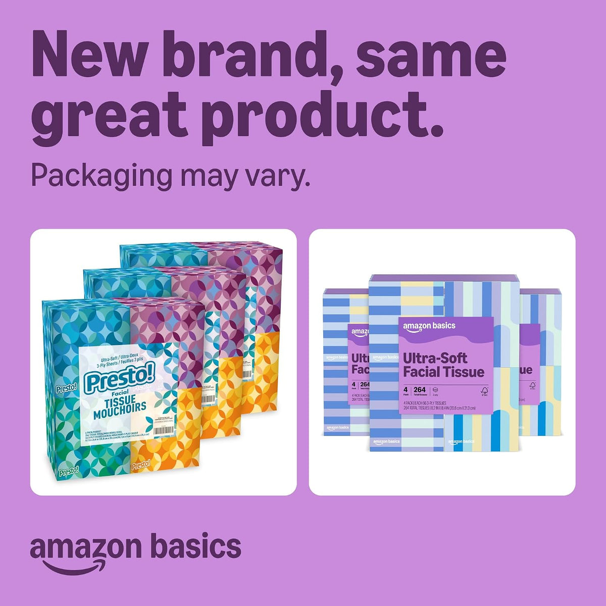 Amazon Basics Ultra-Soft 3-Ply Premium Facial Tissues, 66 Count (Pack of 12) (Previously Presto!)