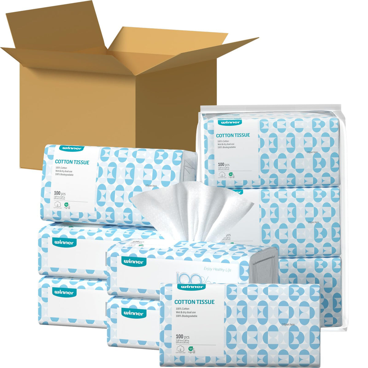 Winner Disposable Face Towels, 100% Cotton, 600 Count (Pack of 6)