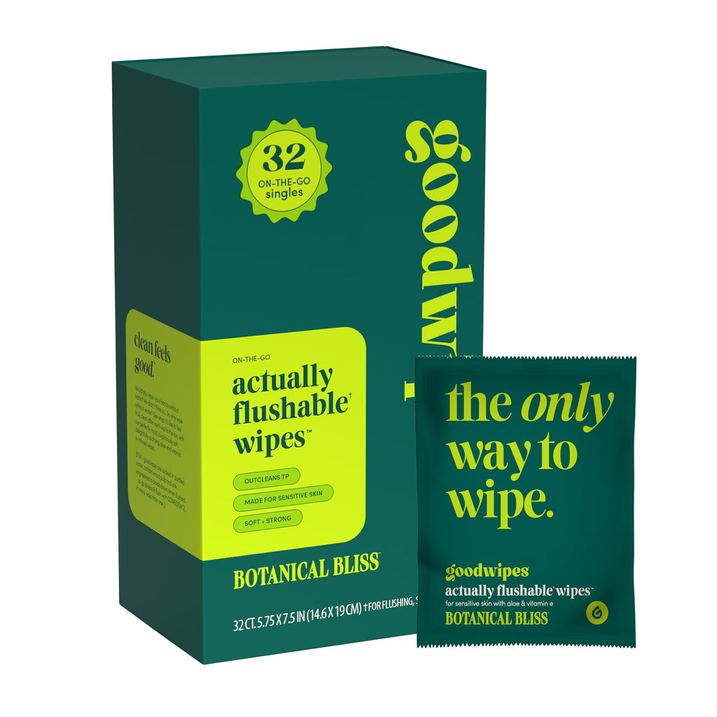 goodwipes Flushable Wipes for Women - Shea-Coco Individually Wrapped Travel Butt Wipes To Go, Mini Purse & Festival Essentials for Adults, pH Balanced for Feminine Hygiene, 32 Count (1 Pack)