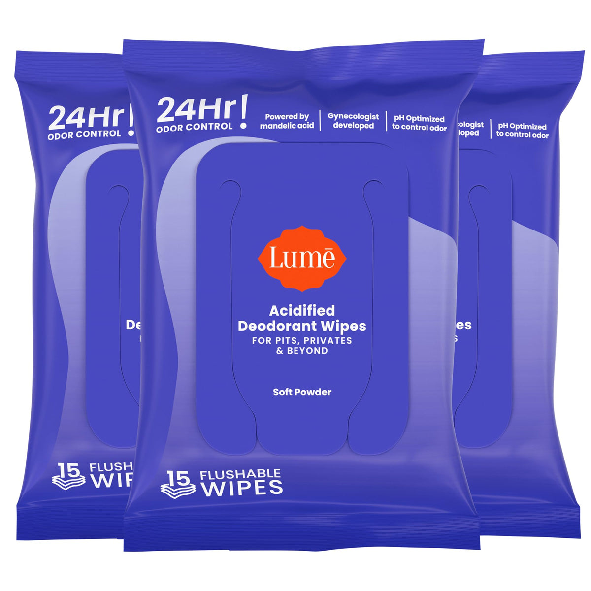 Lume Acidified Deodorant Wipes - 15 ct, 3 pk (Soft Powder)