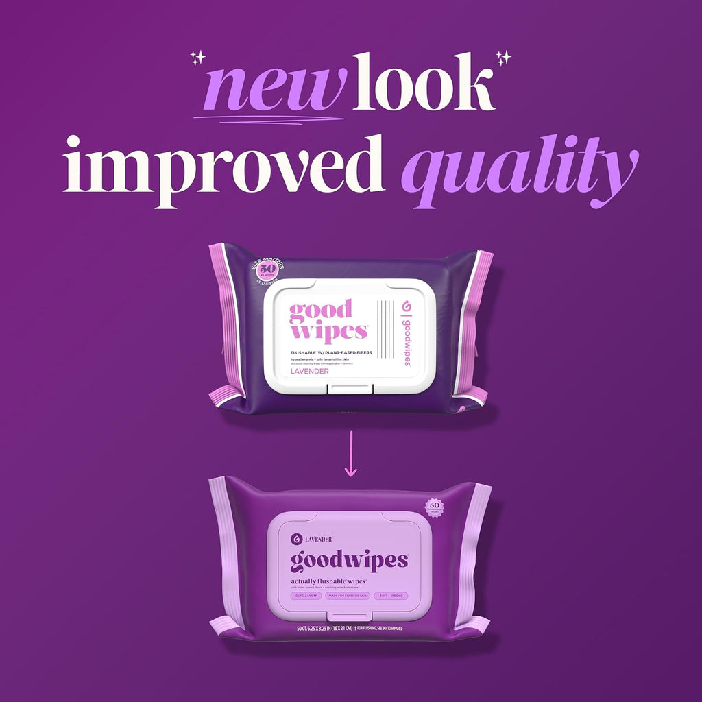 goodwipes Flushable Wipes - Lavender, 418 Wipes (8 Pack + 1 Travel Pack)